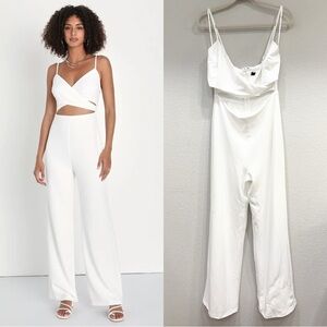 Size L - NWOT Lulus Going Out All Night‎ White Cutout Wide-Leg Jumpsuit